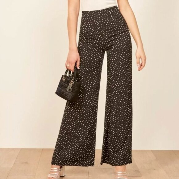 Reformation Pants - Reformation - Black Polka Dot Fabric WIde Leg Pants - 4